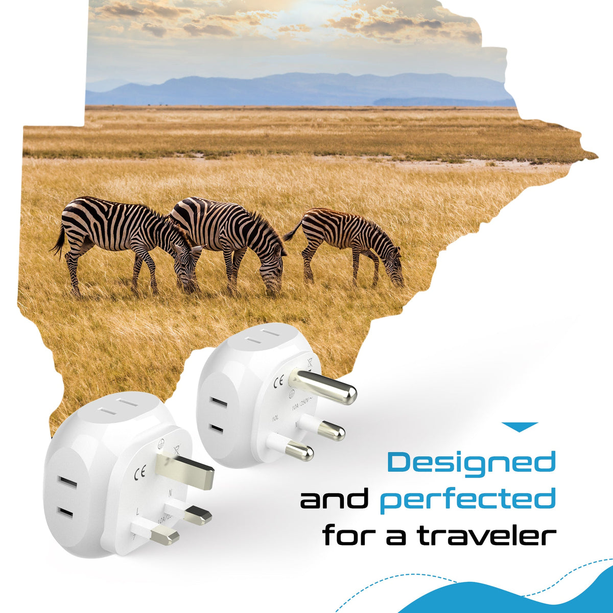 South Africa Travel Adapter Set - 4 in 1 - Ultra Compact - Light Weight - 4 Pack (PT-7-10L-4PK)