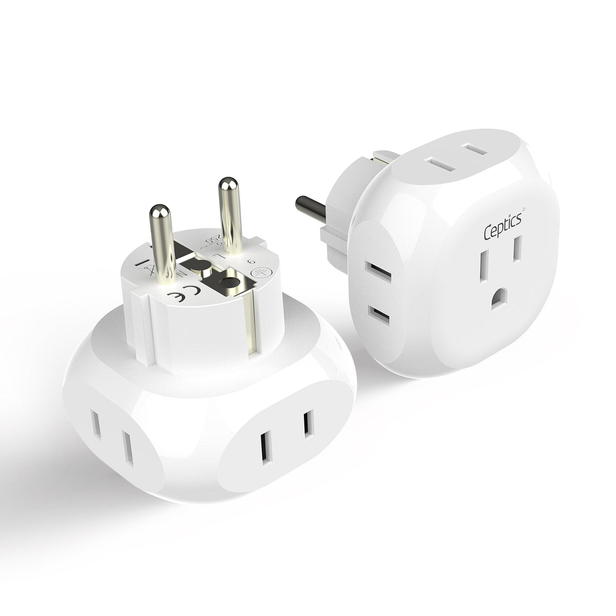European Schuko Travel Plug Adapter - 4 in 1 - Ultra Compact - Light Weight - 2 Pack (PT-9-2PK)
