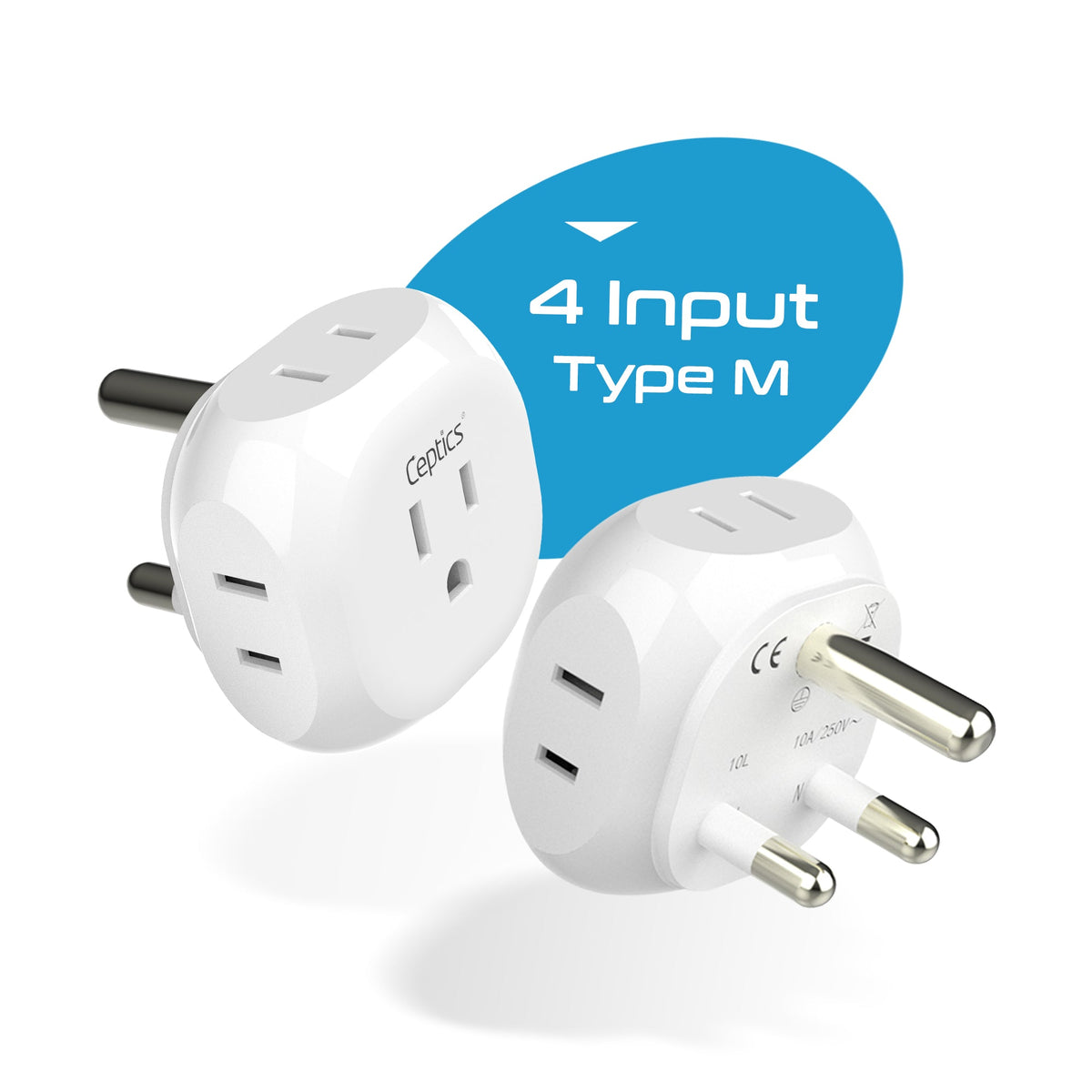 South Africa Travel Plug Adapter - 4 in 1 - Ultra Compact - Light Weight - 2 Pack (PT-10L-2PK)