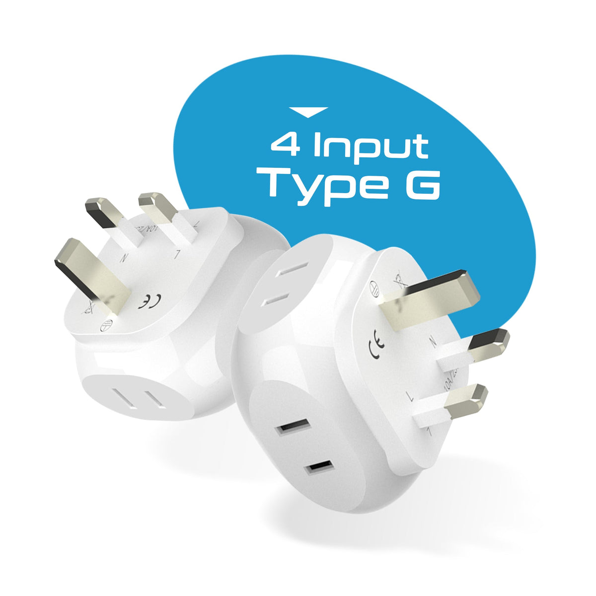 UK, Ireland Travel Plug Adapter - 4 in 1 - Ultra Compact - Light Weight - 2 Pack (PT-7-2PK)