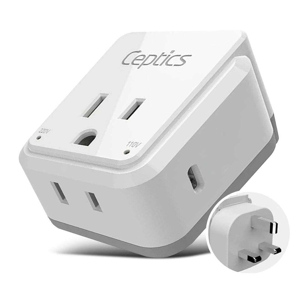 UK, Hong Kong, Travel Plug Adapter | Type G - USB-C Ports + 2 US Outlets (PAK-30W-7)