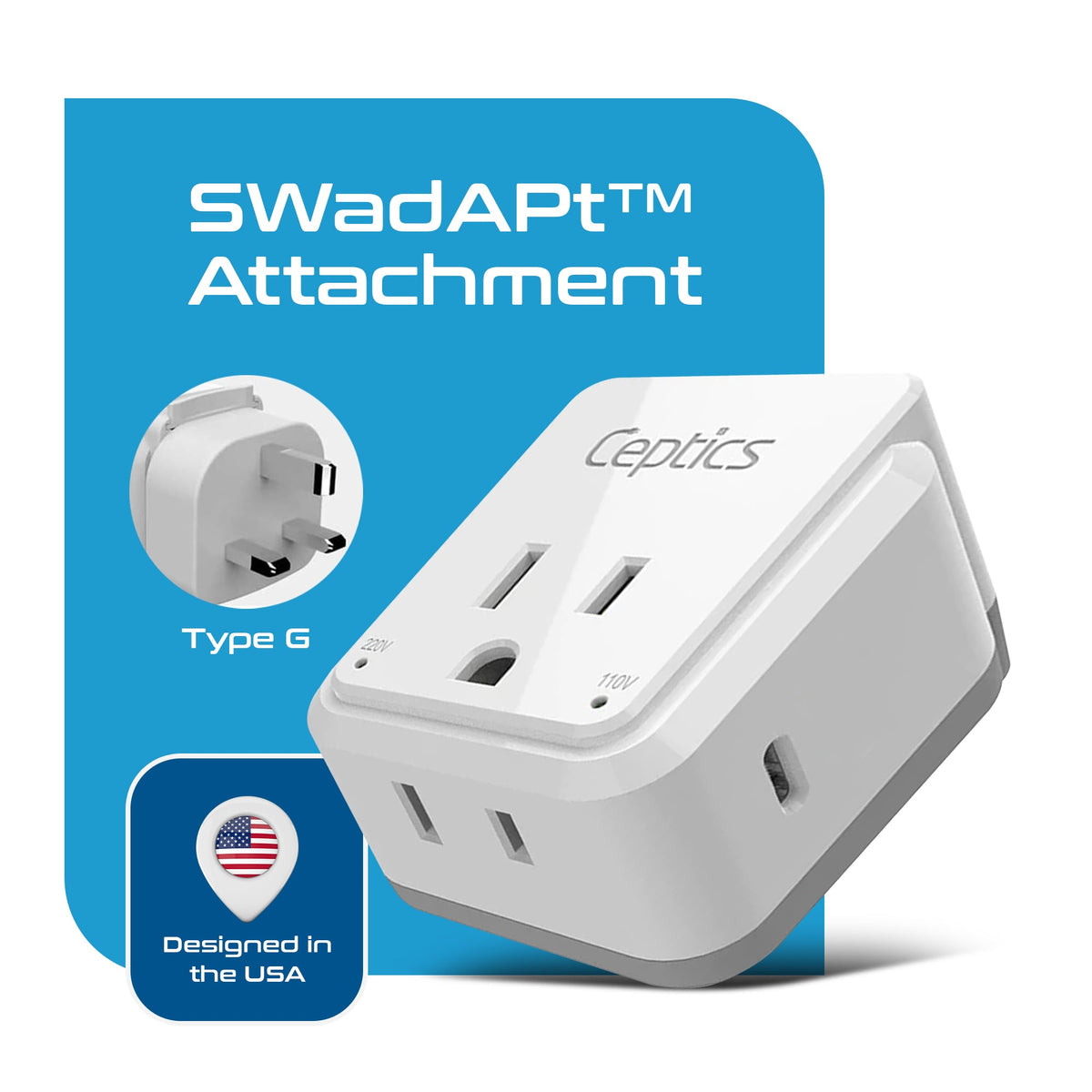 UK, Hong Kong, Travel Plug Adapter | Type G - USB-C Ports + 2 US Outlets (PAK-30W-7)