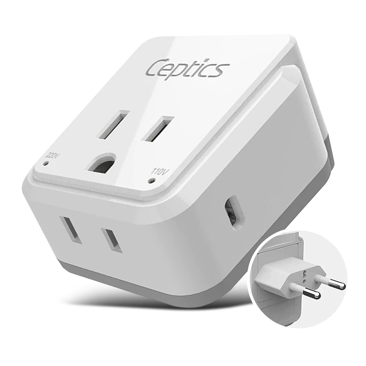 European travel Plug Adapter | Type C - USB C Port + 2 US Outlets (PAK-30W-9C)