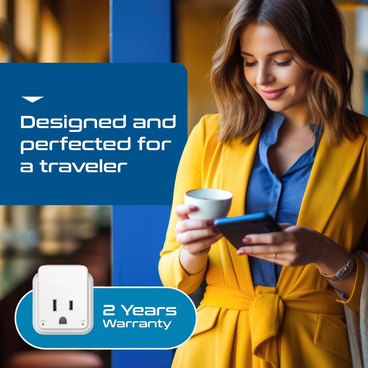 European travel Plug Adapter | Type C - USB C Port + 2 US Outlets (PAK-30W-9C)