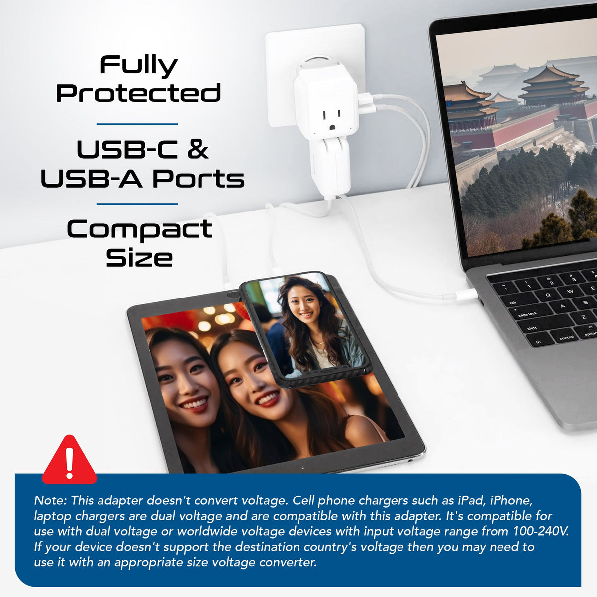 Asian, China, Malaysia Travel Adapter Set | Type C, G, I - USB & USB-C Ports + 2 US Outlets (PAK-AS)