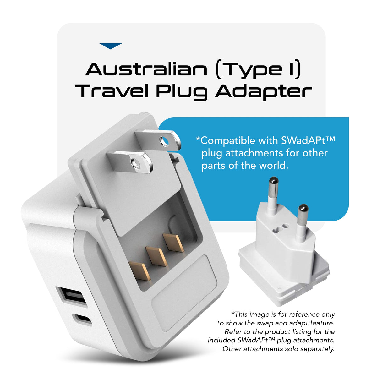Australia, China, New Zealand Travel Adapter | Type I - USB & USB-C Ports + 2 US Outlets (PAK-AU)