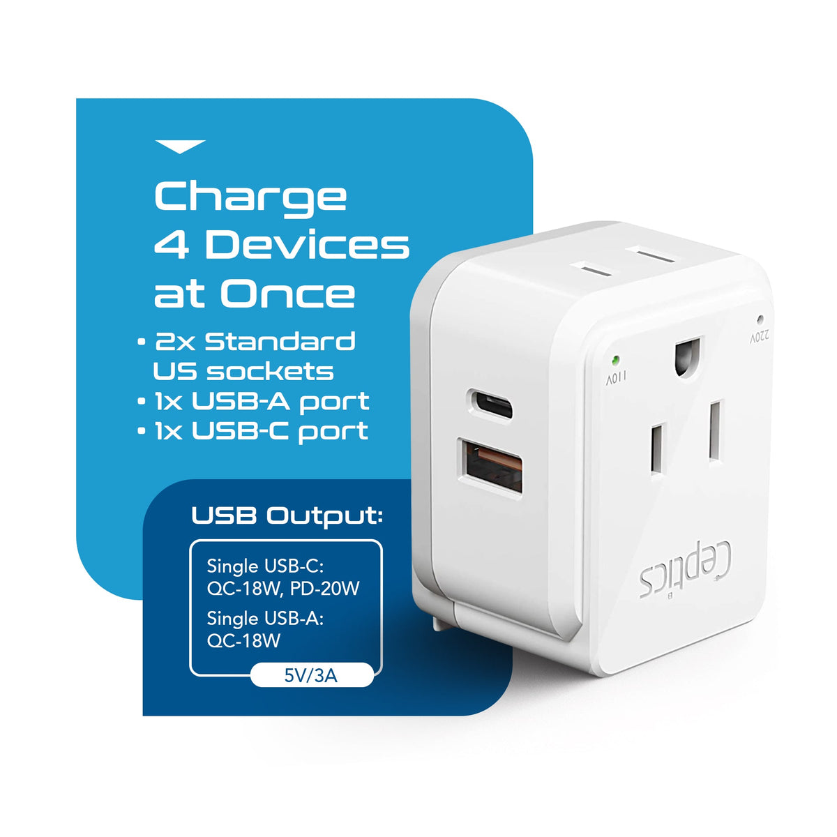 Travel Adapter Kit | Type C, E/F, G - USB & USB-C Ports + 2 US Outlets (PAK-EU)