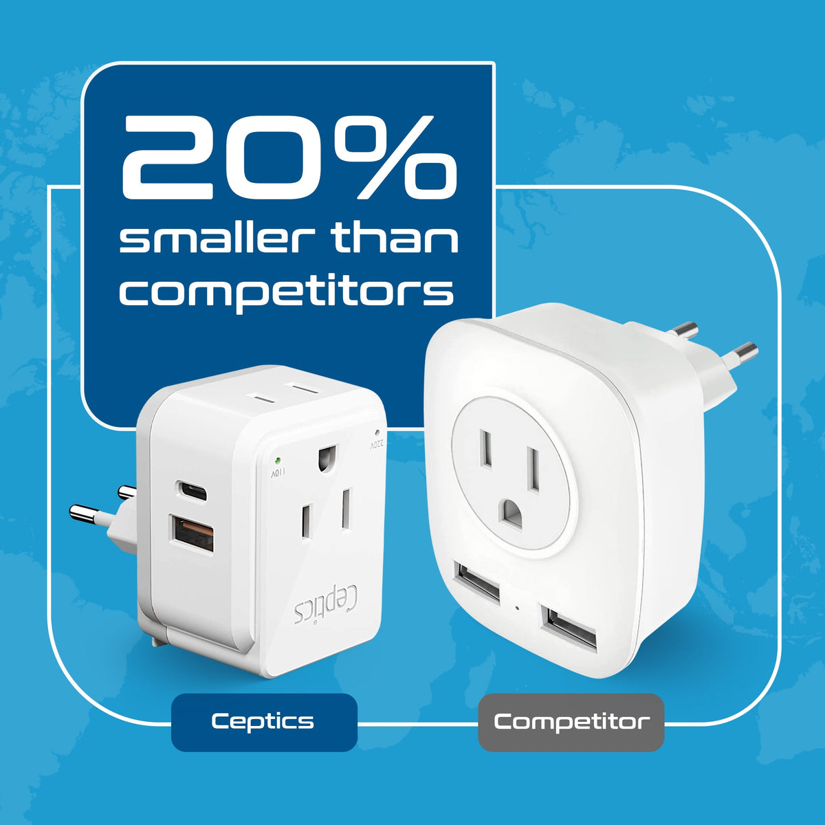 Travel Adapter Kit | Type C, E/F, G - USB & USB-C Ports + 2 US Outlets (PAK-EU)