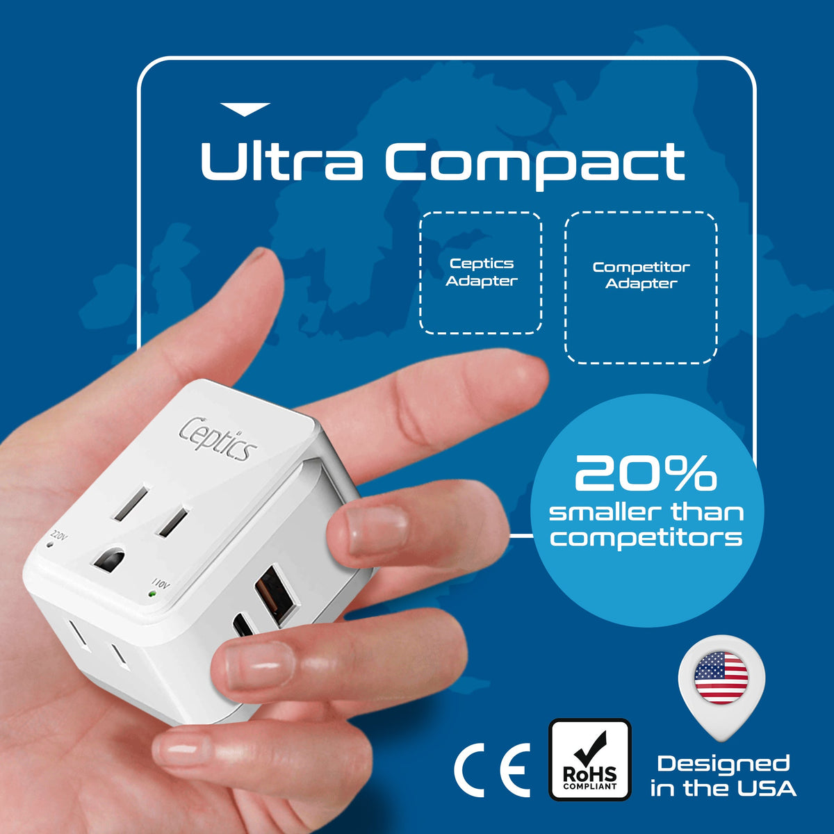 Travel Adapter Kit | Type C, E/F, G - USB & USB-C Ports + 2 US Outlets (PAK-EU)