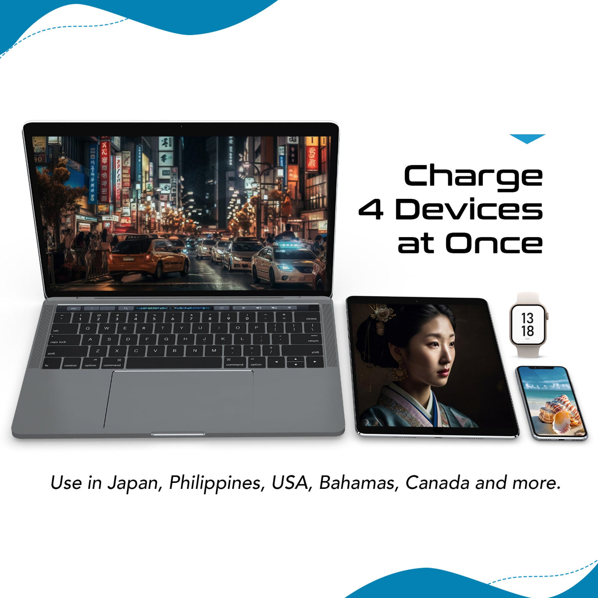 Japan, Philippines Travel Plug Adapter Set | Type A, B - USB & USB-C Ports + 2 US Outlets (PAK-JP)