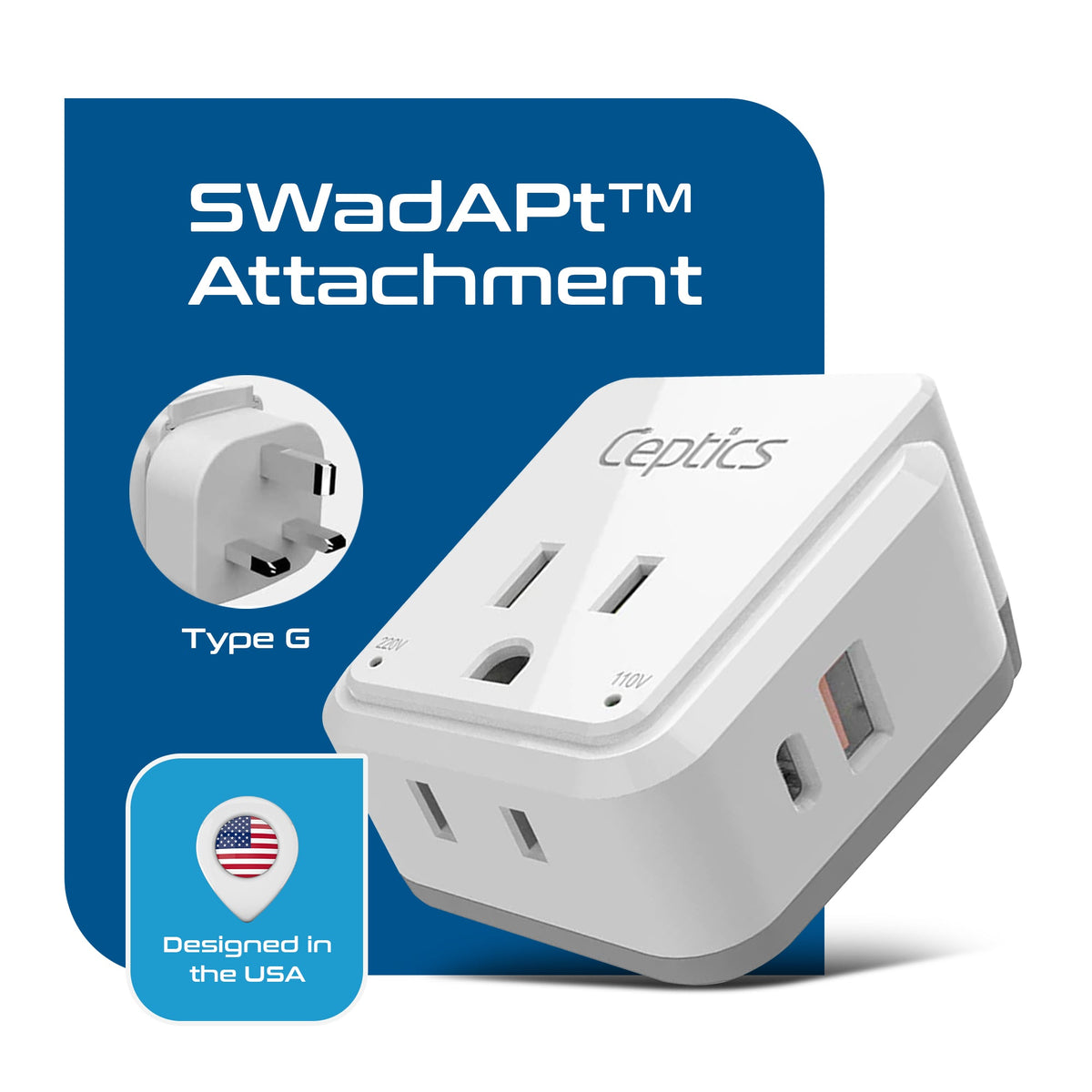 England, Hong Kong Travel Adapter | Type G - USB & USB-C Ports + 2 US Outlets (PAK-UK)