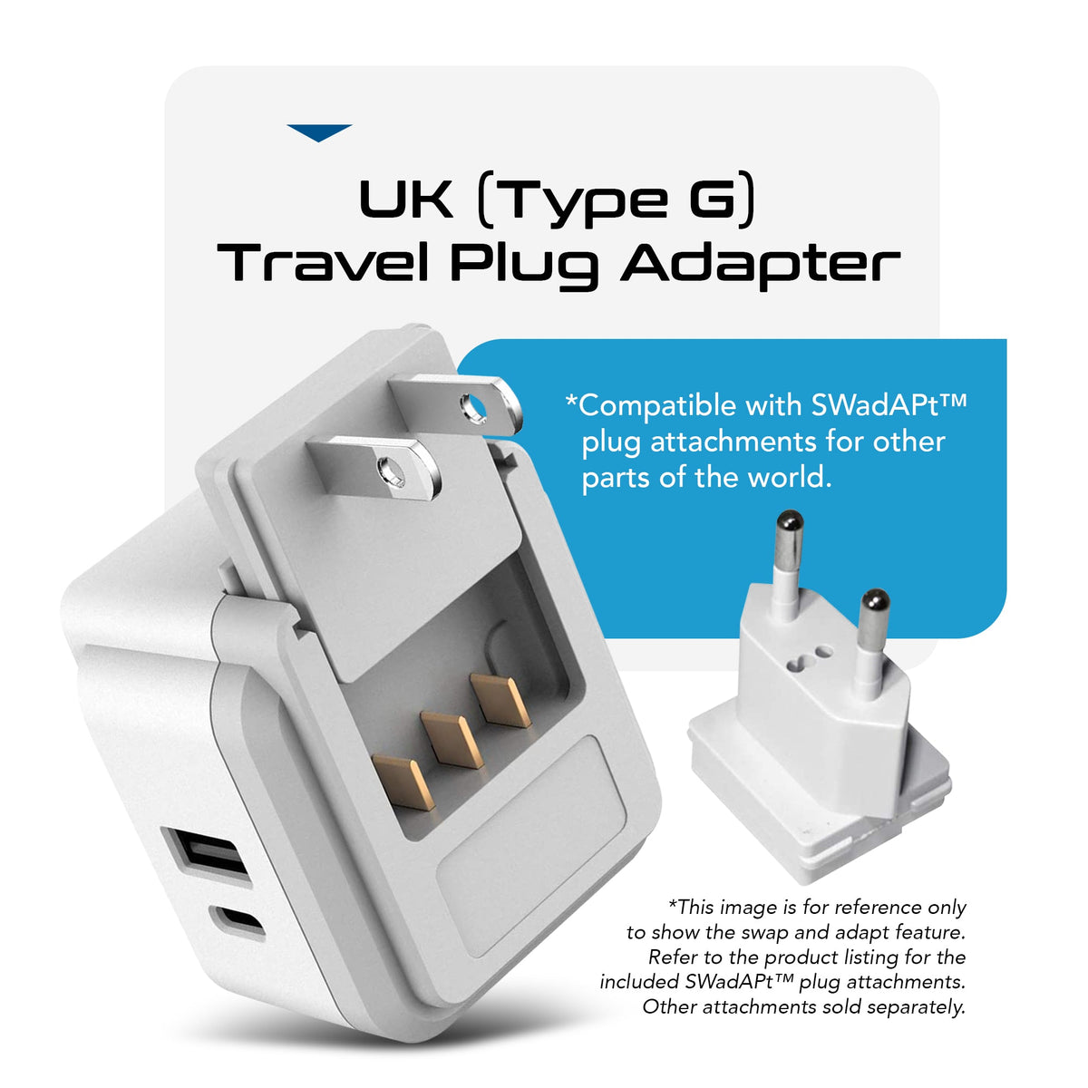 England, Hong Kong Travel Adapter | Type G - USB & USB-C Ports + 2 US Outlets (PAK-UK)
