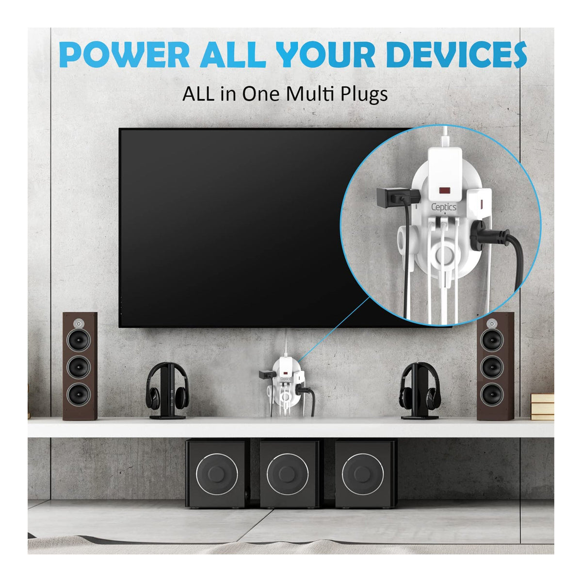 Wall Power Strip Charger by Ceptics - Small & Compact - Surge Protector 1800J - Grounded Dual USB - 6 USA Outlets Input (PS-6B-3U)