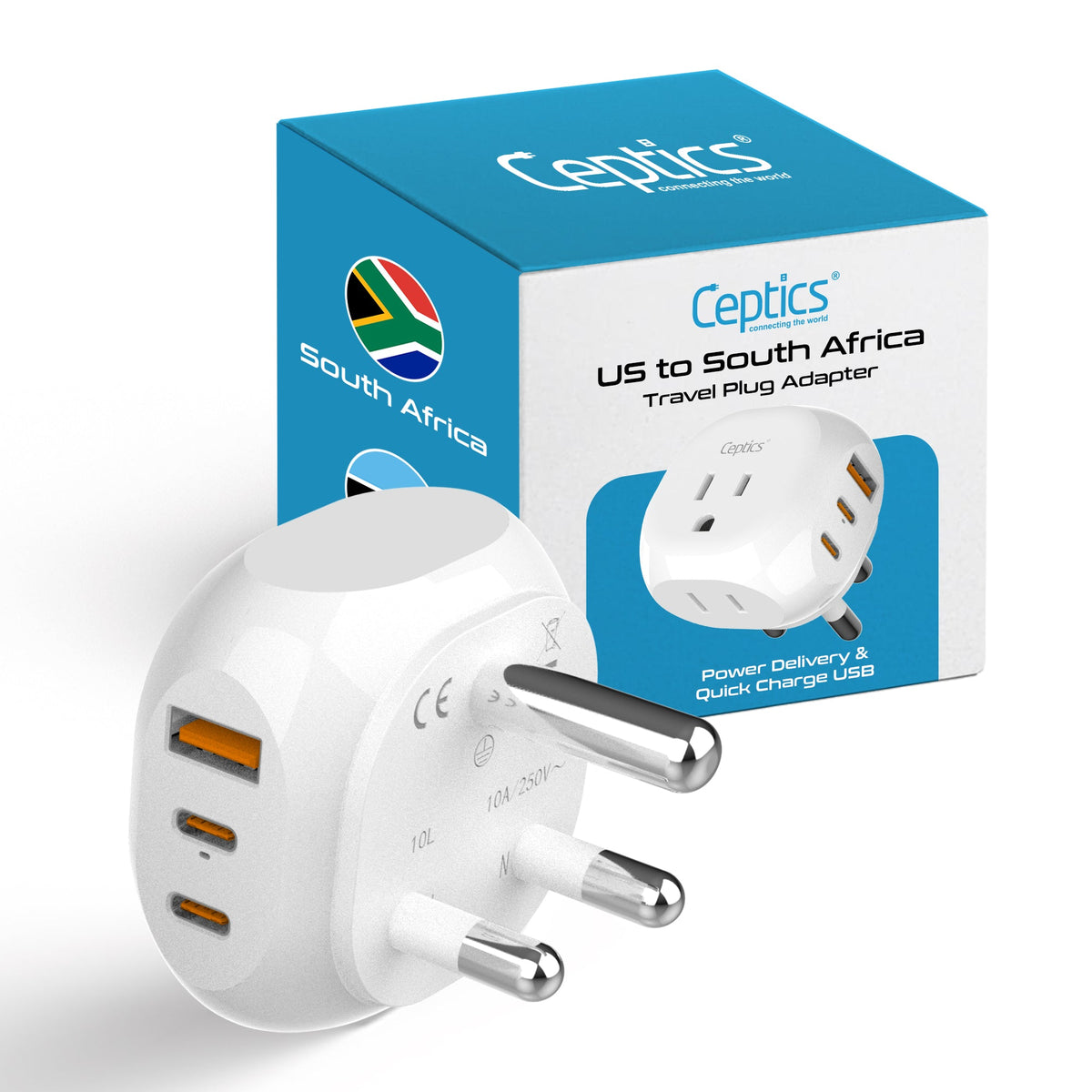 South Africa Travel Plug Adapter - Type M - 5 in 1 - Ultra Compact (PTU-10L)