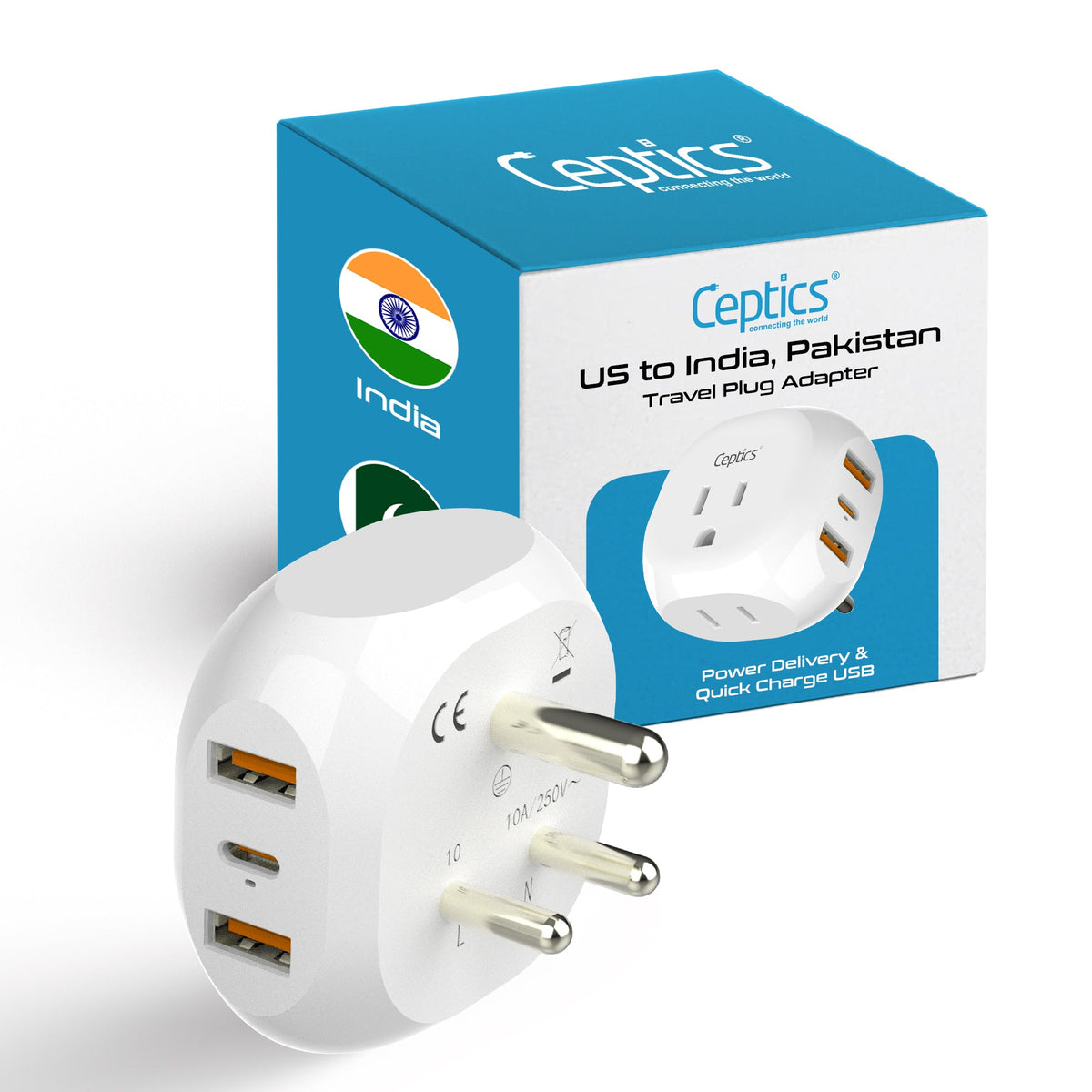 India, Pakistan Plug Adapter - Type D - 5 in 1 - Ultra Compact (PTU-10)