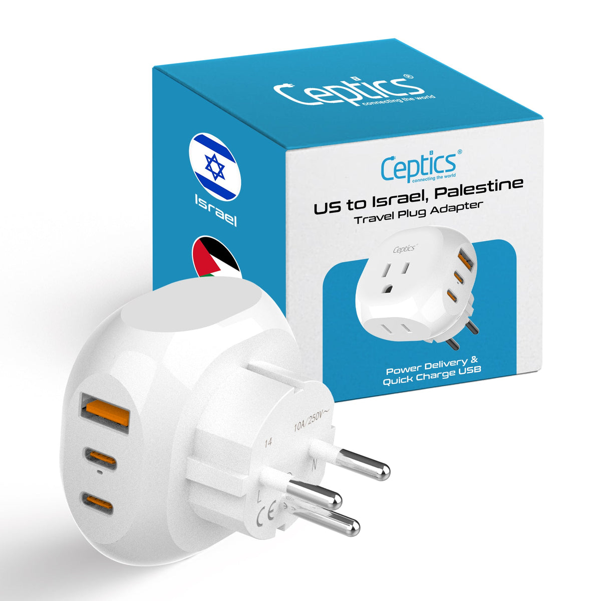Israel, Palestine Travel Plug Adapter - Type H - 5 in 1 - Ultra Compact (PTU-14)