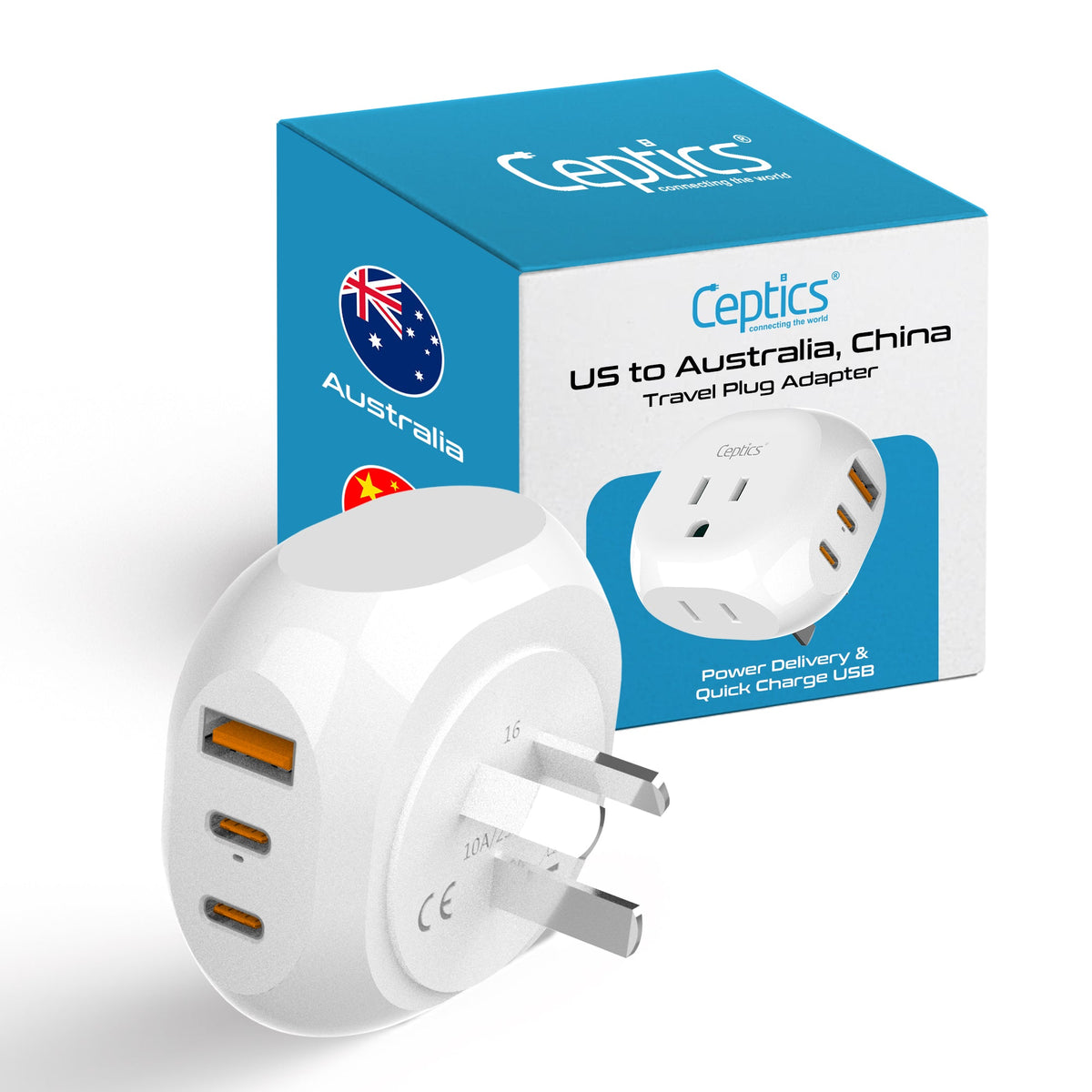 Australia, New Zealand, China Travel Plug Adapter - Type I - 5 in 1 - Ultra Compact (PTU-16)