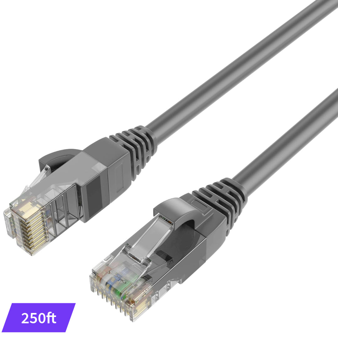 QualGear Cat 6 round Ethernet cable RJ45 connectors, gray, 250 ft length option