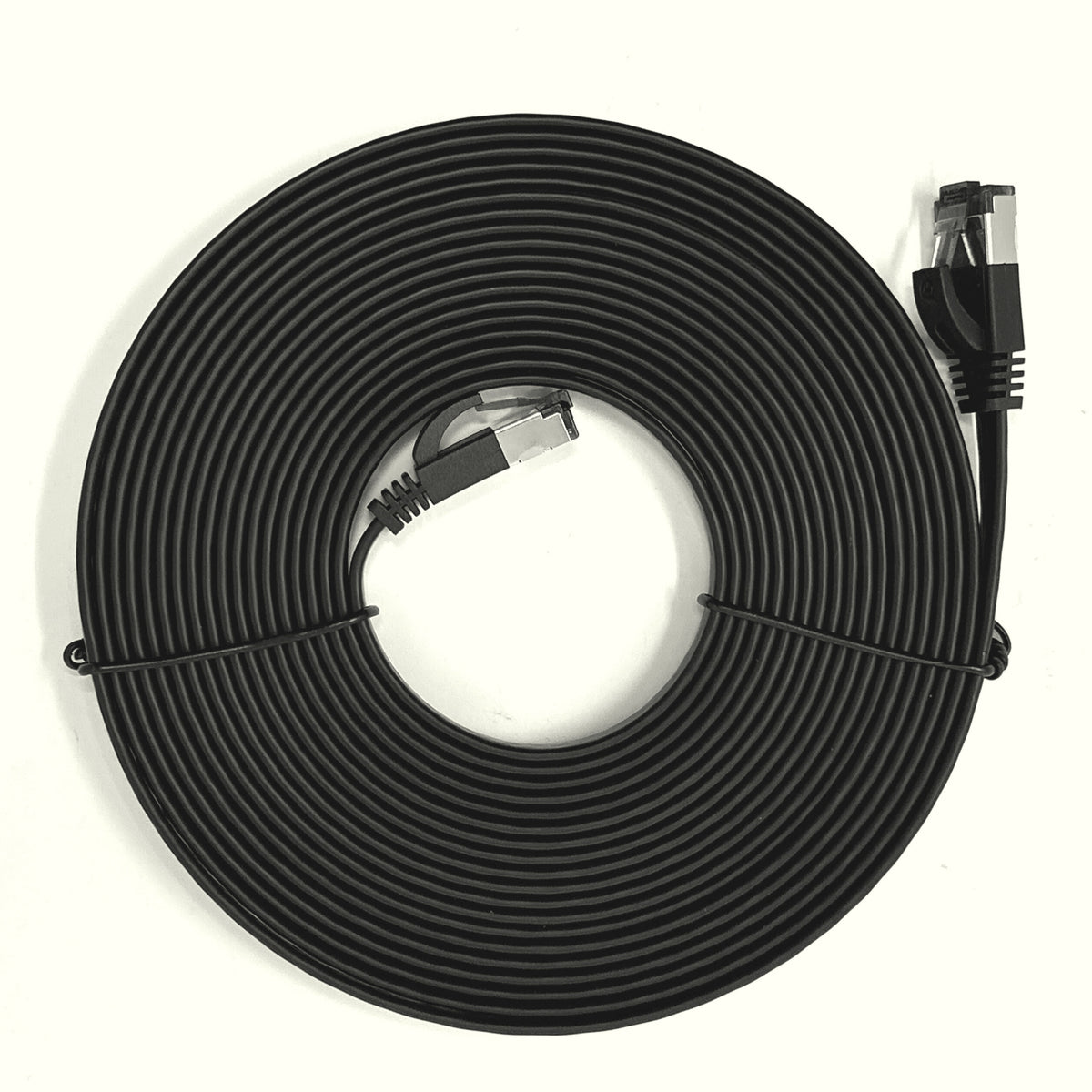 QualGear Cat 7 flat Ethernet patch cable coiled, black, 20 ft length option