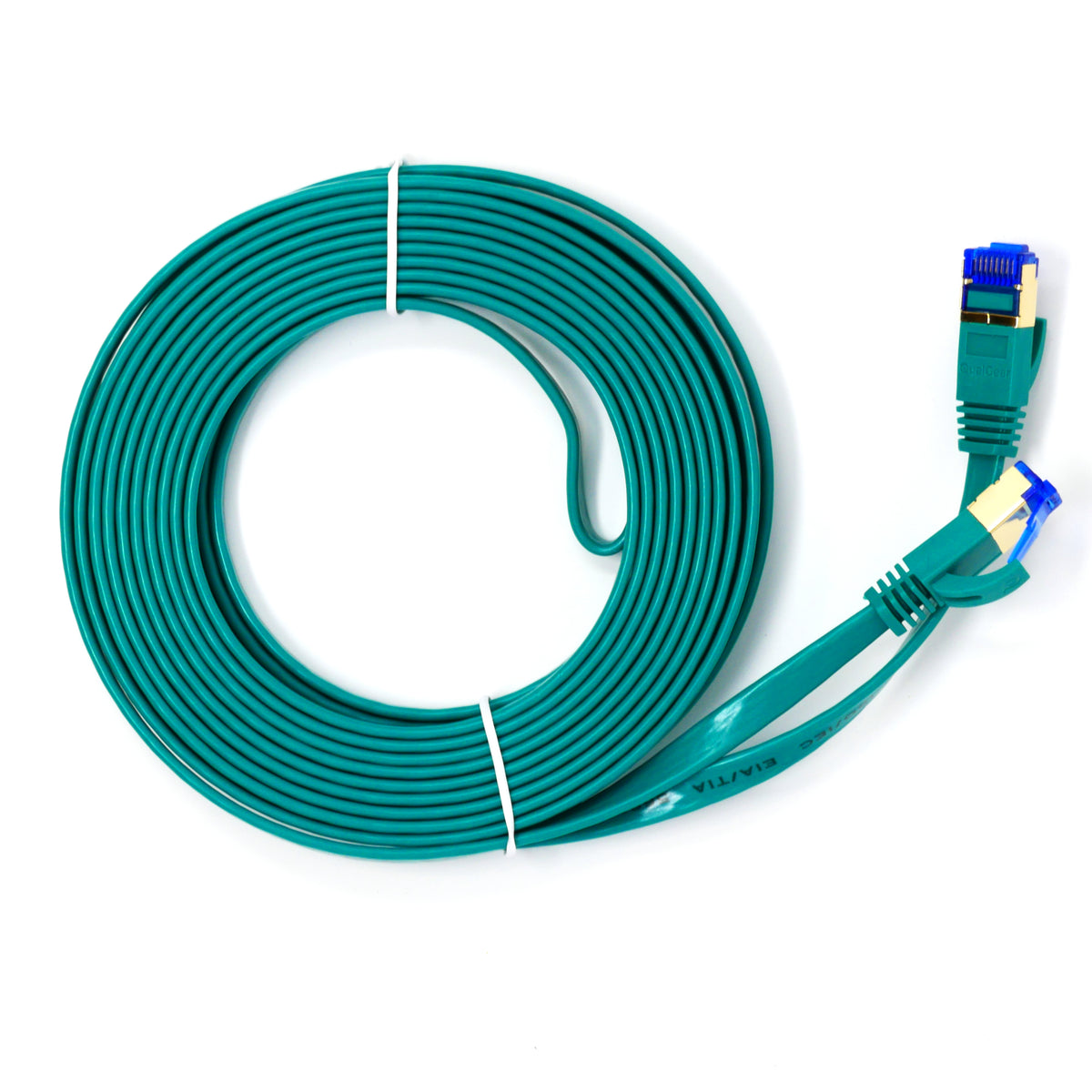 QualGear Cat 7 flat Ethernet patch cable coiled, green, 20 ft length option