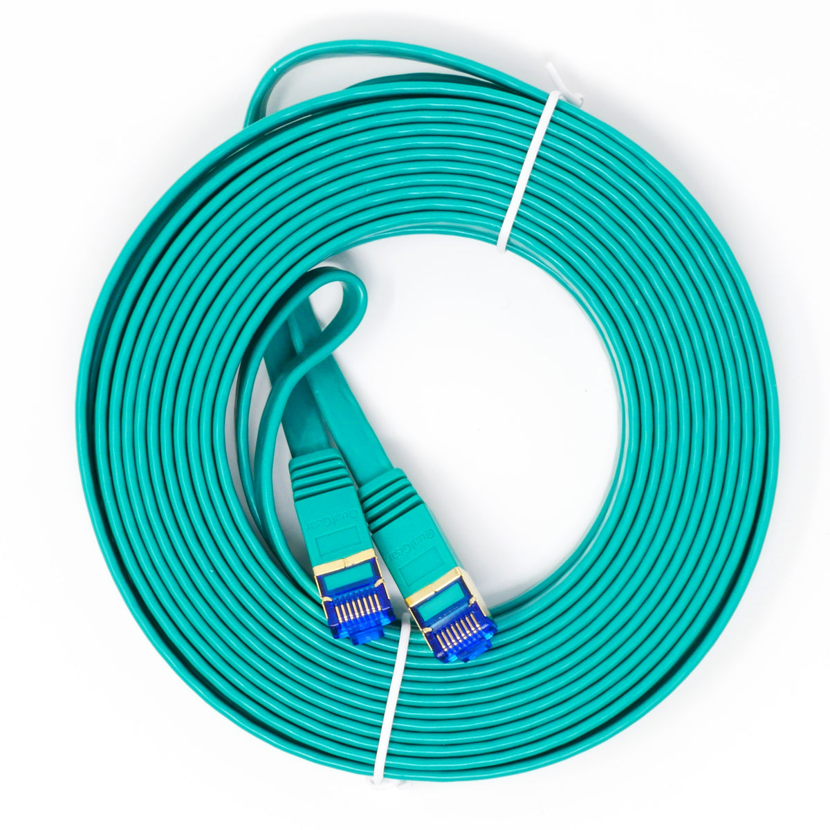 QualGear Cat 7 flat Ethernet patch cable coiled, green, 25 ft length option