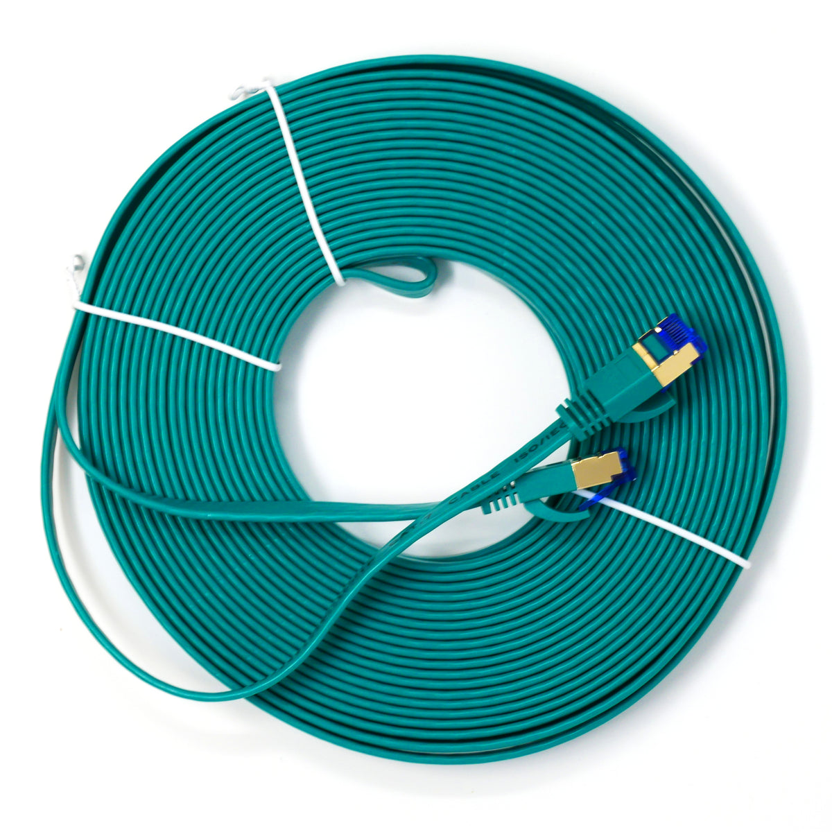 QualGear Cat 7 flat Ethernet patch cable coiled, green, 50 ft length option