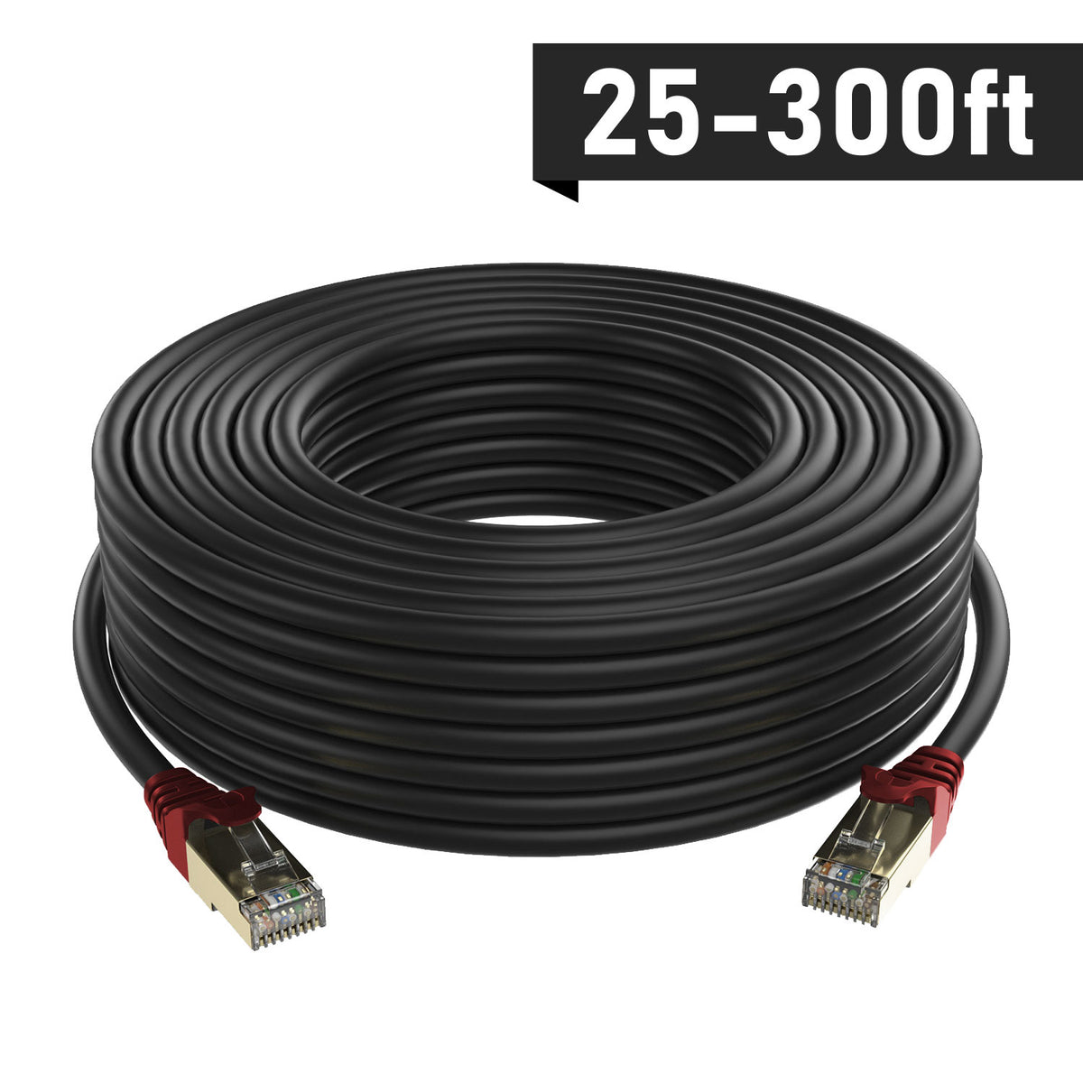 QualGear CAT 7 outdoor ethernet cable s/ftp 26 awg 10 gbps 600 mhz black.