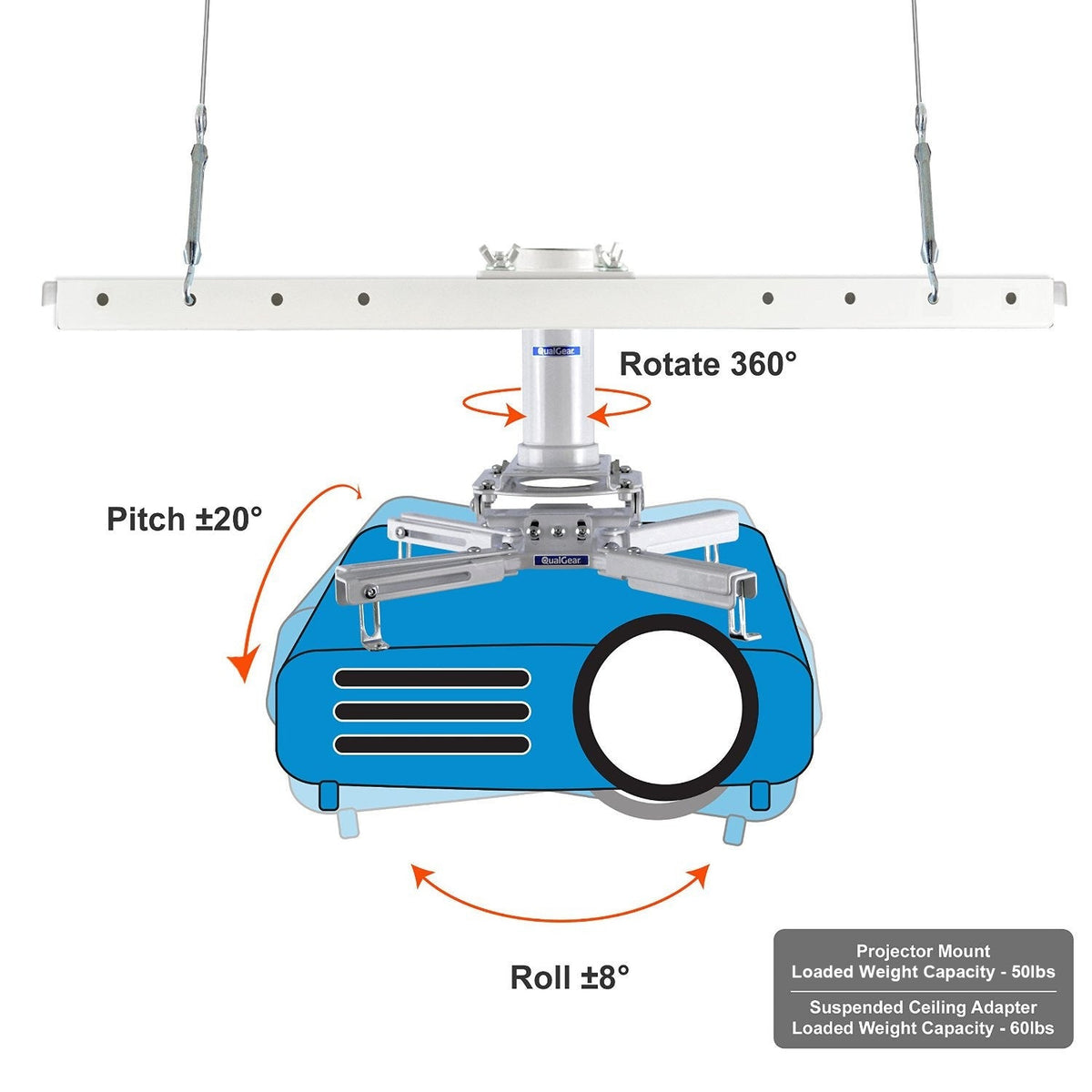 QualGear drop ceiling projector mount kit 6"x2', white.
