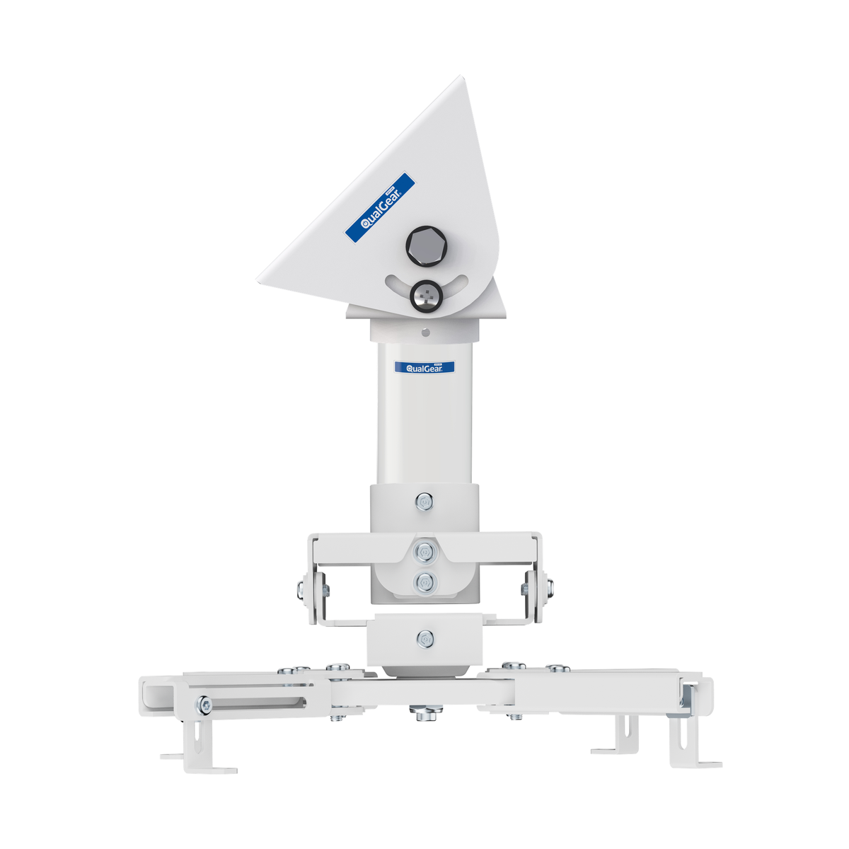 QualGear sloped ceiling projector mount kit, white, assembled side view (QG-KIT-VA-3IN-W)