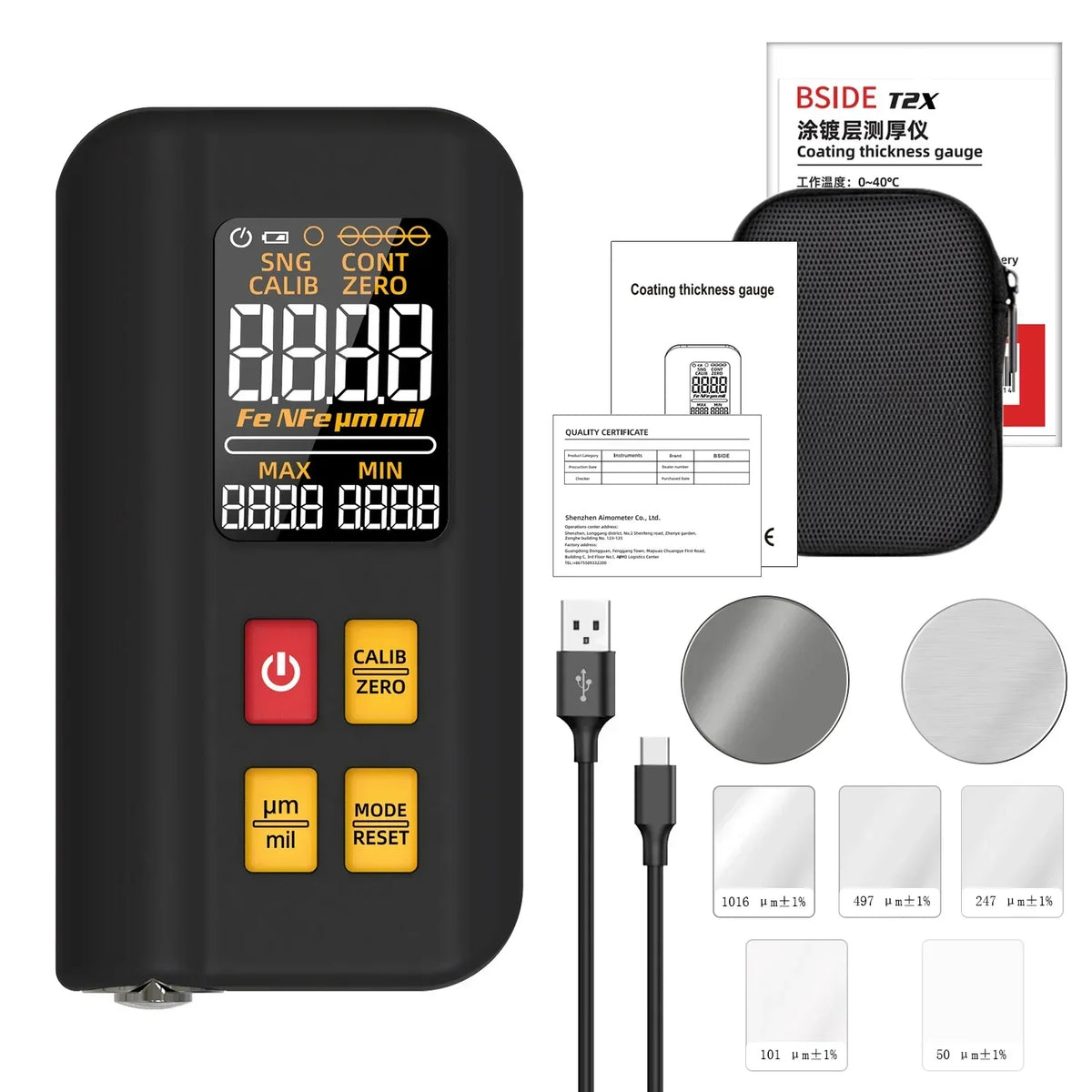 BSIDE T2 Coating Thickness Gauge for FE/NFE Detection