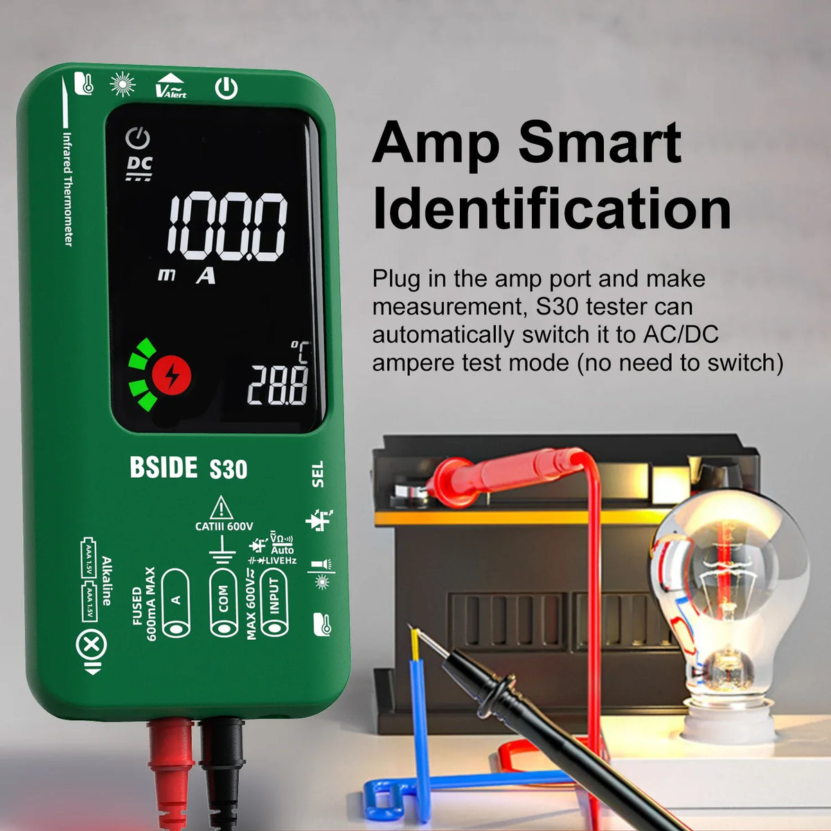 BSIDE S30 Smart Multimeter with IR Thermometer & Diode Test