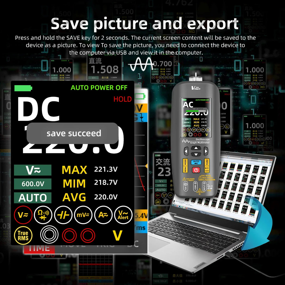 BSIDE O1 Handheld Oscilloscope Multimeter with DC/AC Test