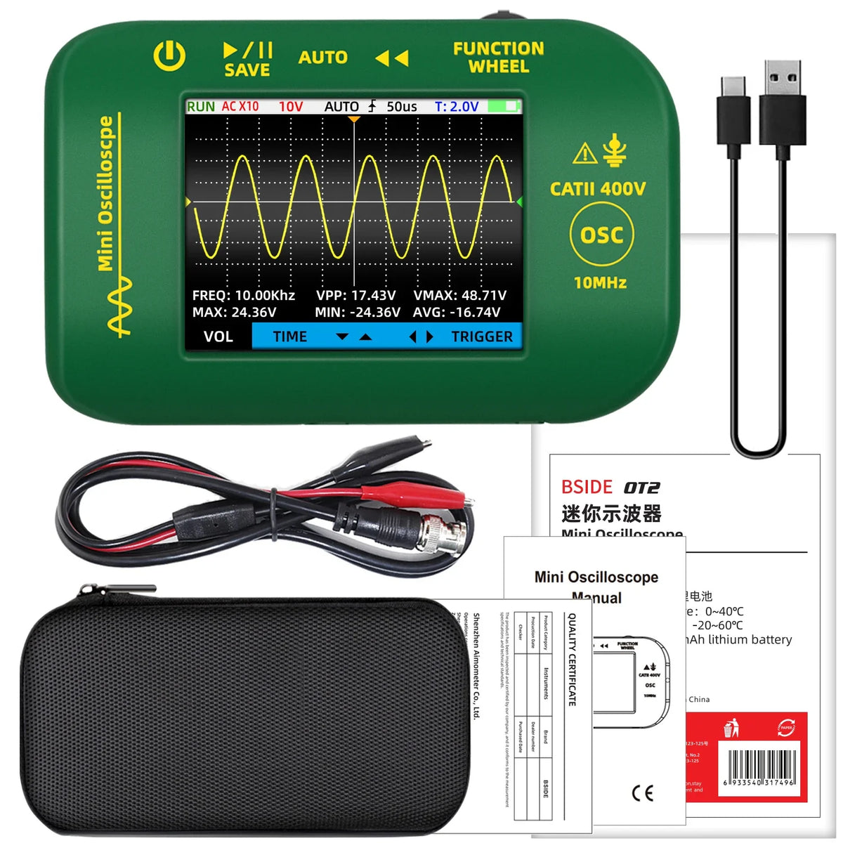 BSIDE OT2 Mini Oscilloscope 10MHz with Signal Generator