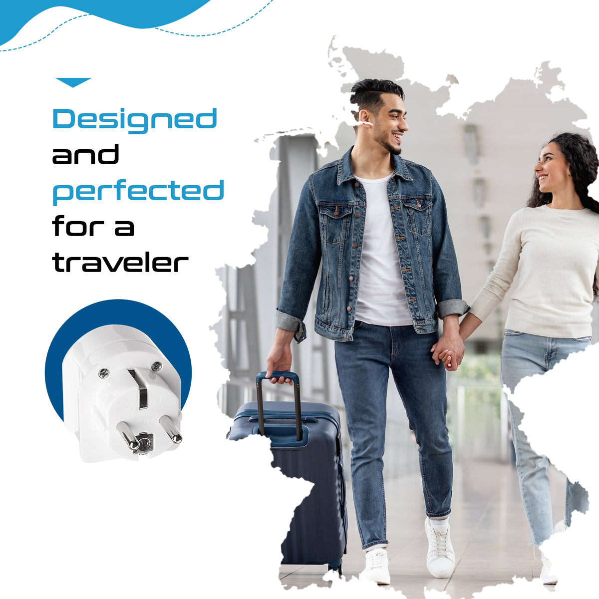 South Africa to Europe Schuko - Type E/F - Travel Plug Adapter - Grounded (SA-EU)