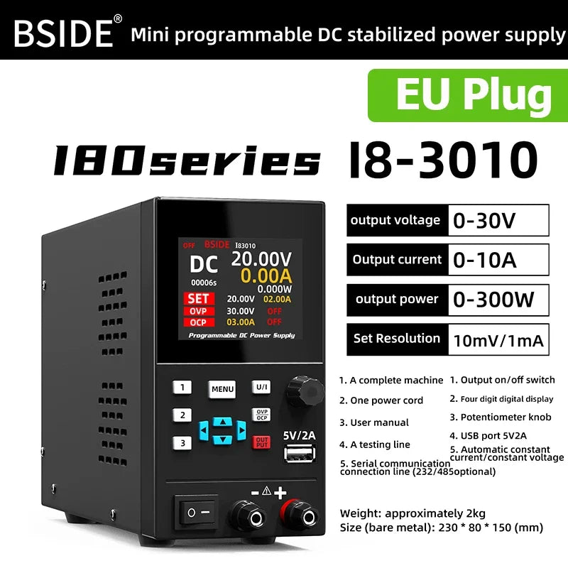 BSIDE I8 Programmable DC Power Supply 30V 10A Bench Unit