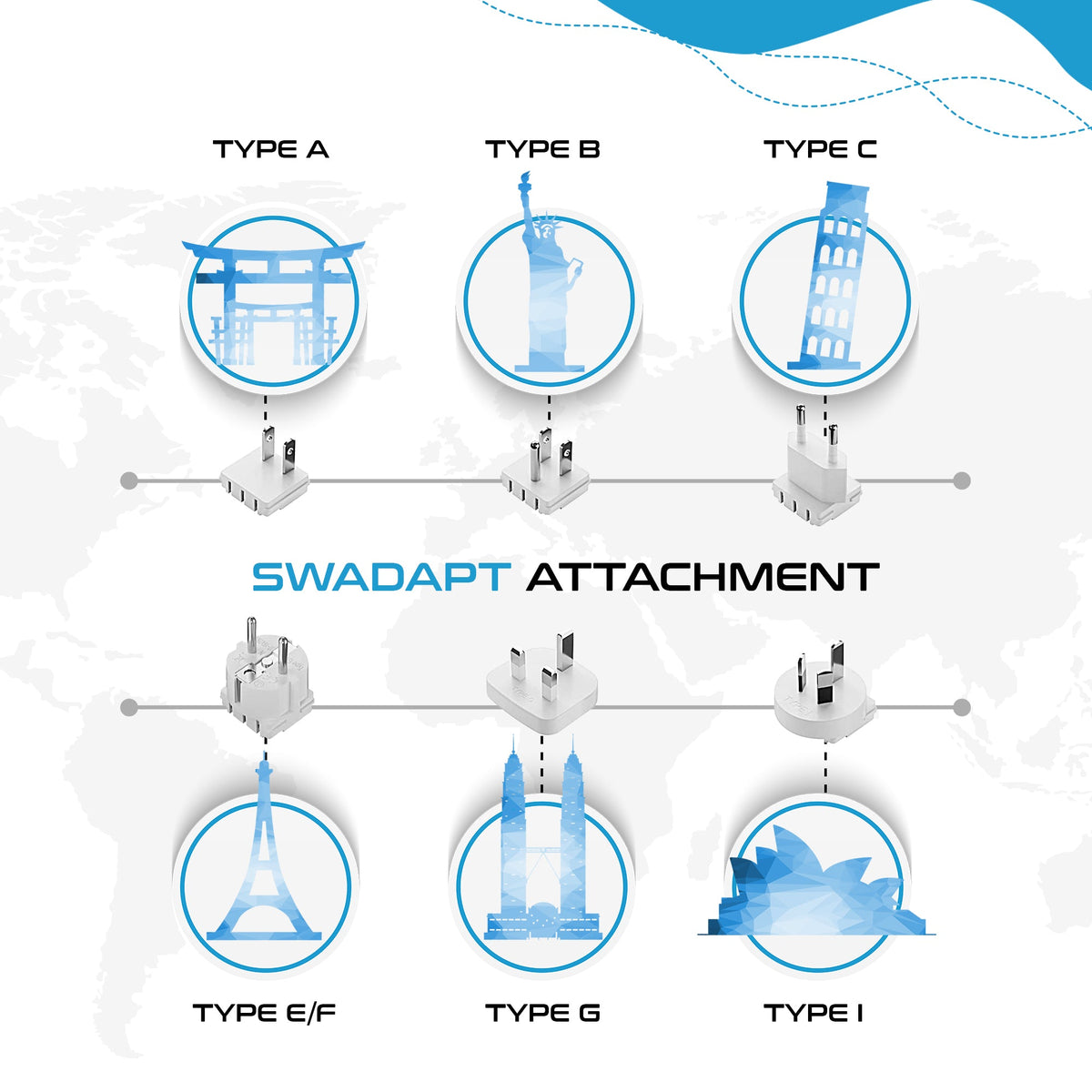World-Way 6 Travel Adapter Kit | 2 USB-A + 2 USB-C + 1 USB-C Cable + 2 US Outlets - Grounded (WPS-5B)