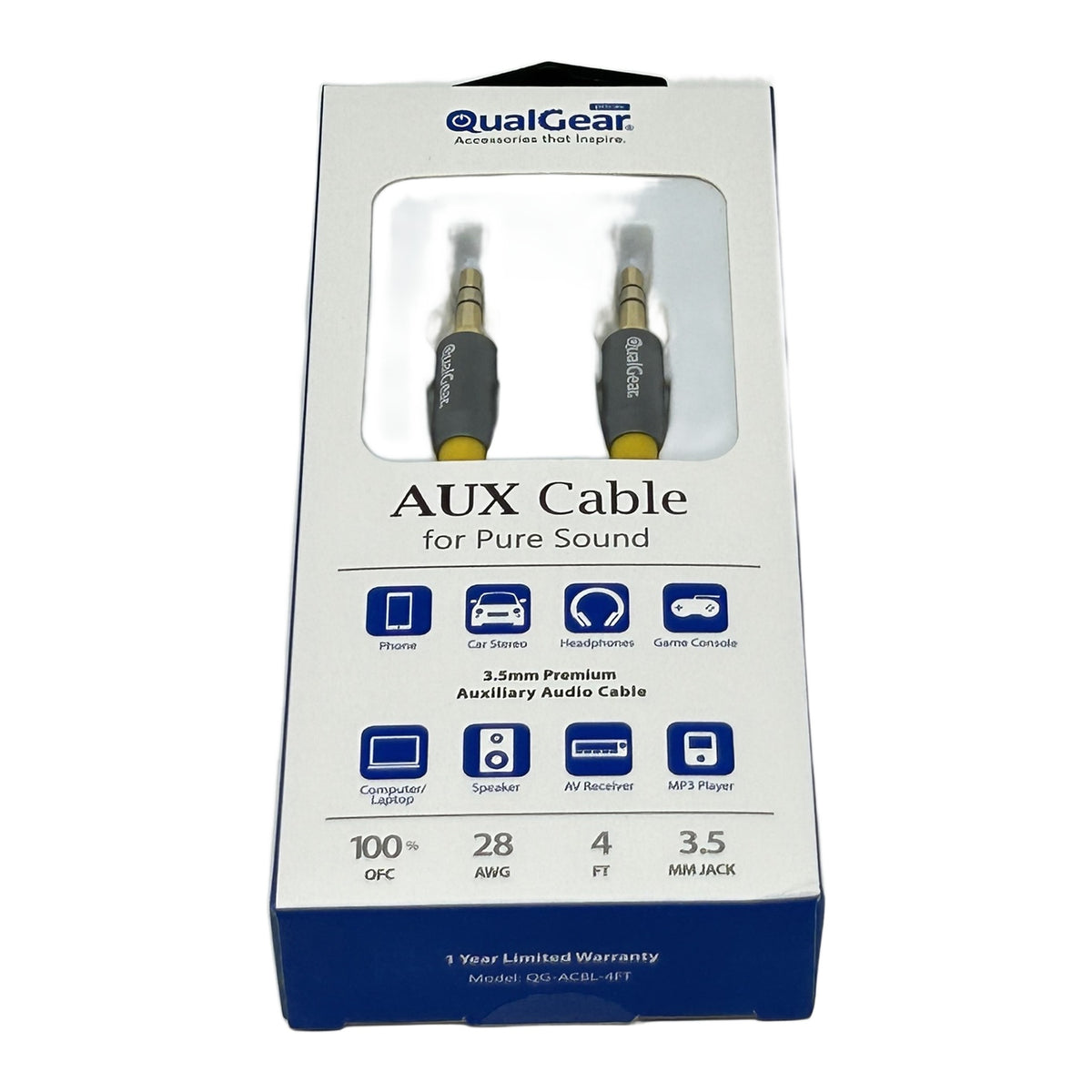 QualGear aux cable retail box, QG-ACBL-4FT, 4 ft