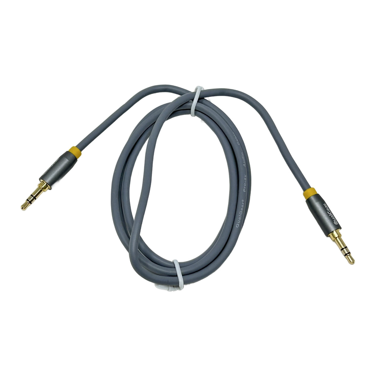 QualGear aux audio cable coiled, gray jacket, gold-plated 3.5mm plugs