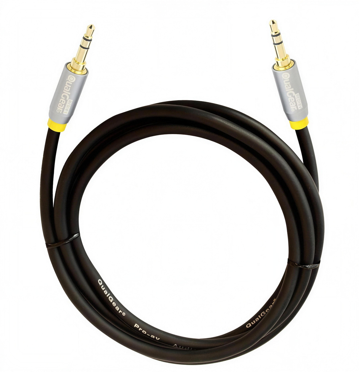 QualGear 3.5mm aux audio cable, 4 ft, black, coiled