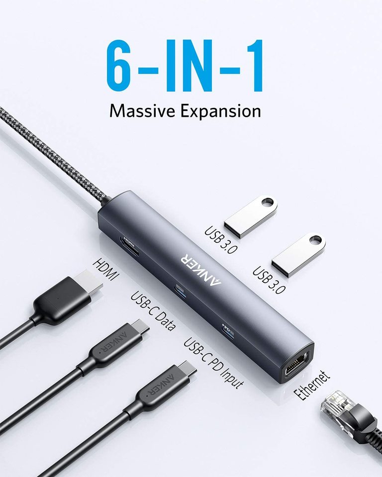 Anker <b>543</b> USB-C Hub (6-in-1, Slim)