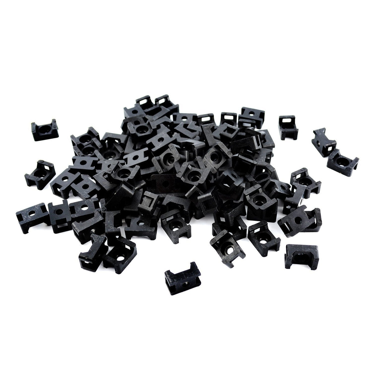 QualGear 15 x 10 mm cable tie mount saddles black 100 pack, with included hardware.