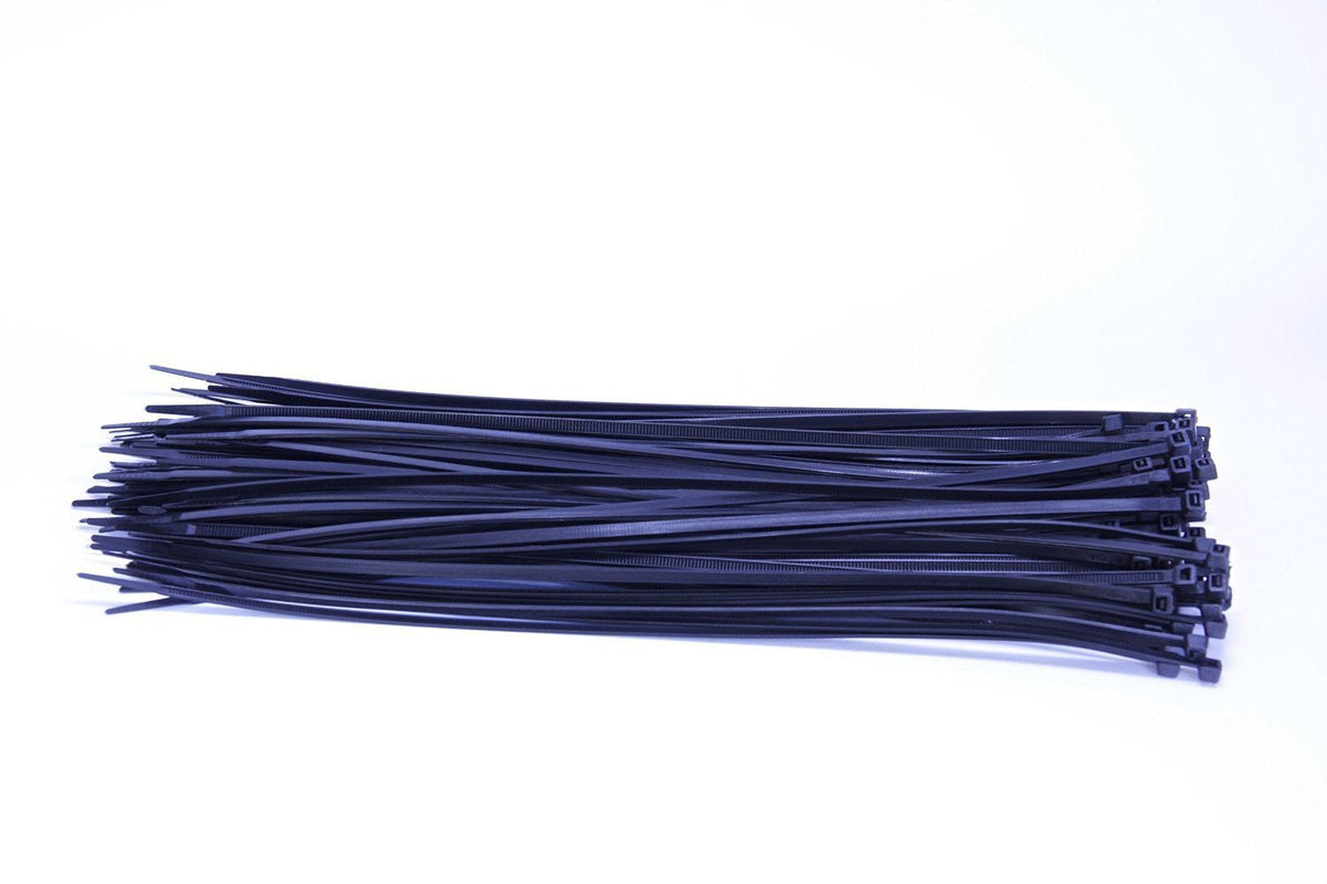 QualGear 14 in self-locking cable ties black 100 pack, side view.