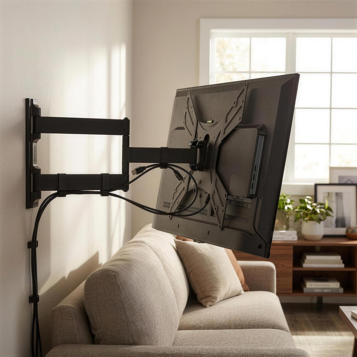 QualGear 23-47 in Articulating TV Wall Mount Kit, Black in use, lifestyle view