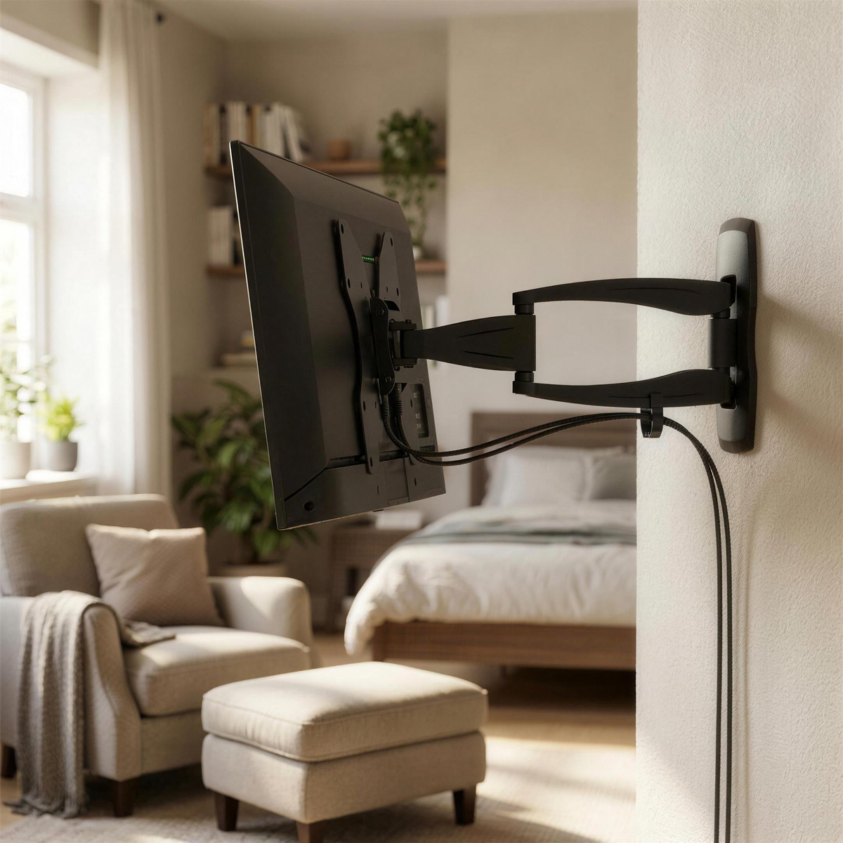 QualGear 23-42 in Articulating TV Wall Mount, Ultra Slim, Black in use, lifestyle view