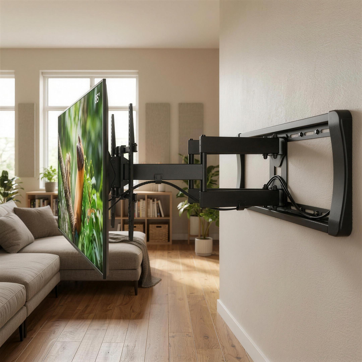 QualGear 60-100 in Heavy Duty Full Motion TV Wall Mount, Black in use, lifestyle view