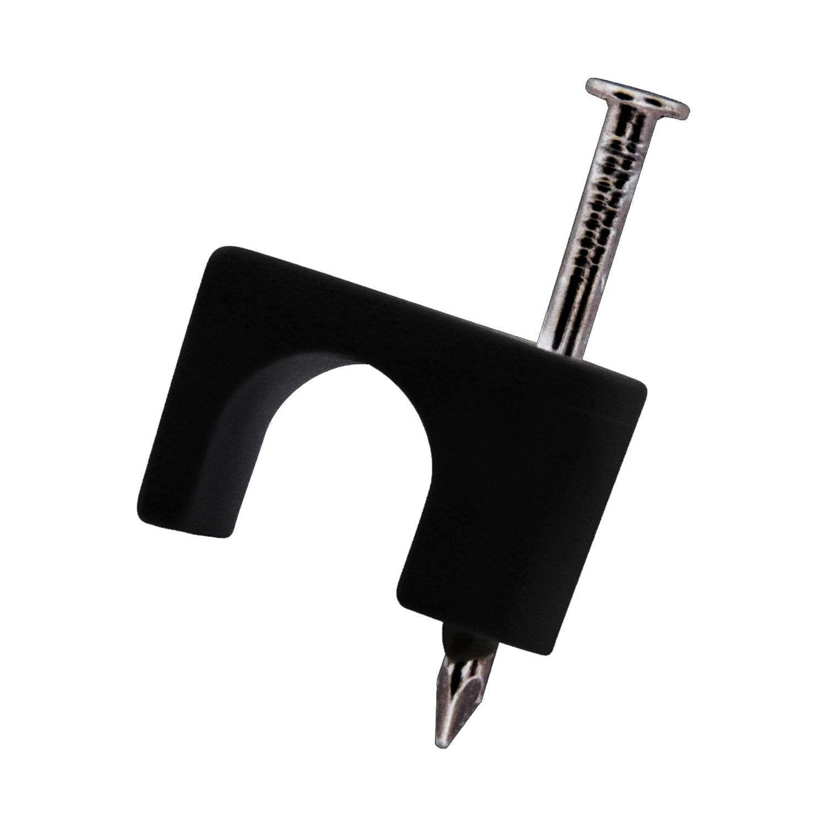 QualGear nail-in cable clips 6 mm / 0.24 in black 100 pack, back view.