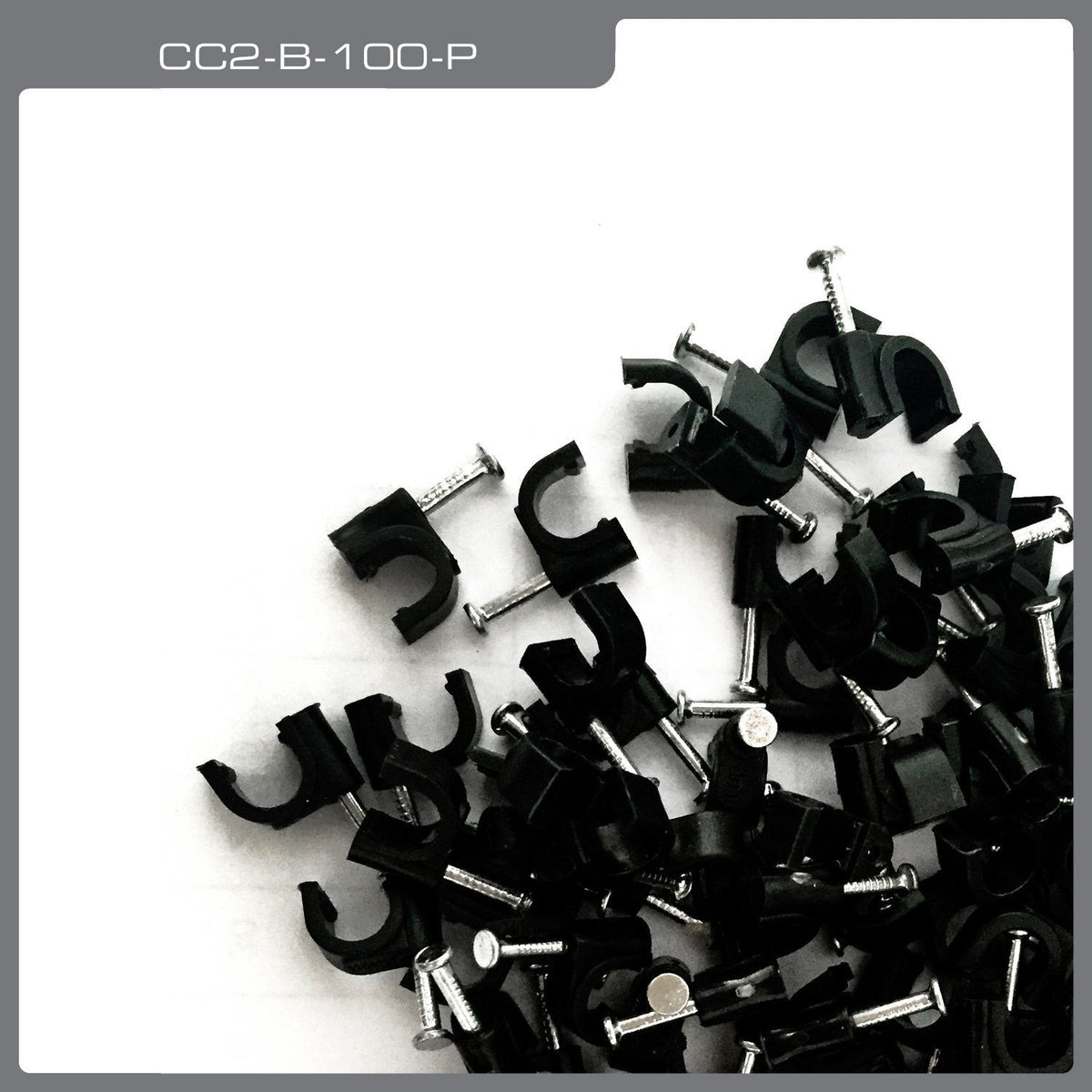QualGear nail-in cable clips 6 mm / 0.24 in black 100 pack, side view.
