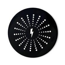 QualGear wireless charger for Smart Standing Desk tabletops, round black pad with dot pattern, top view