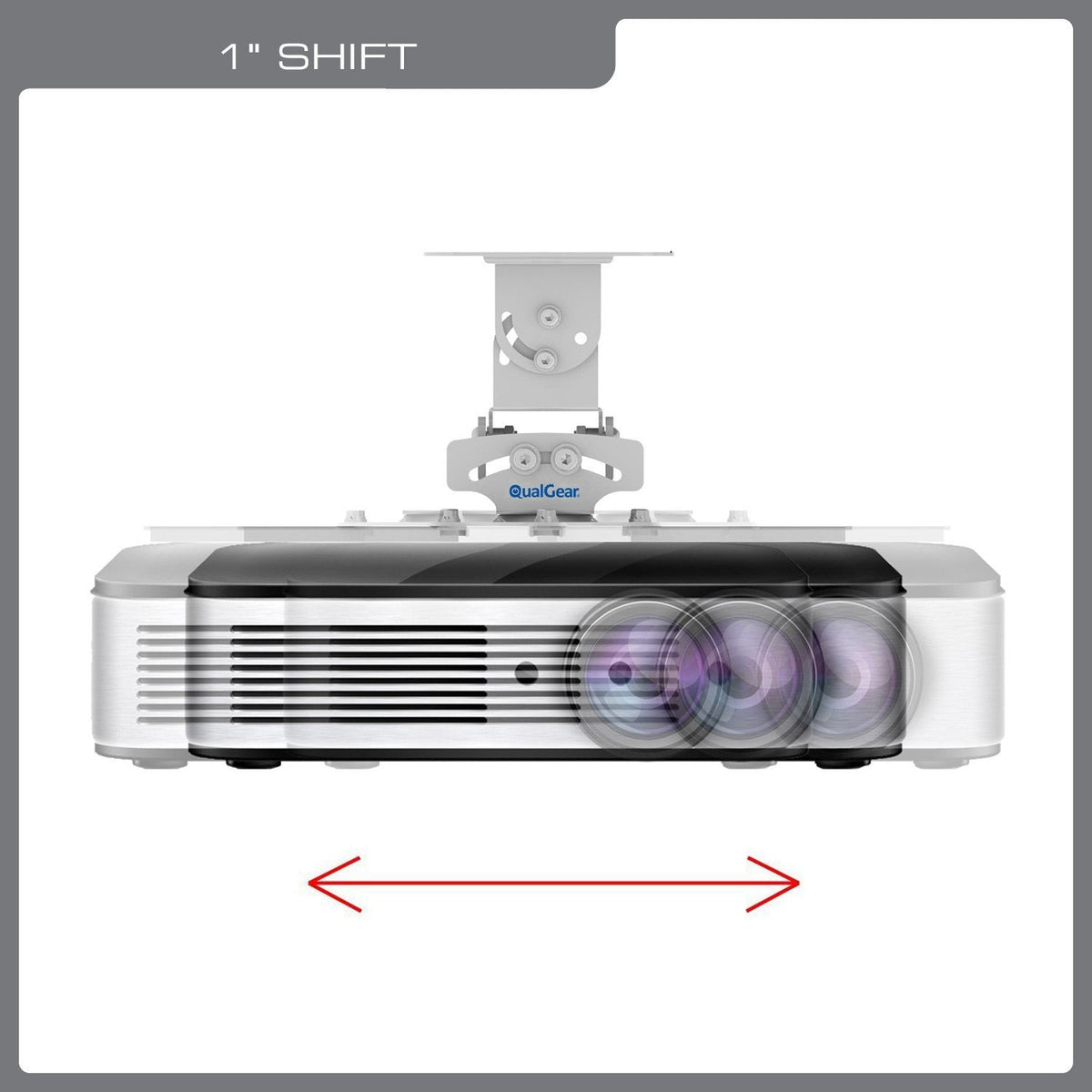 QualGear low profile universal projector ceiling mount white, side view.