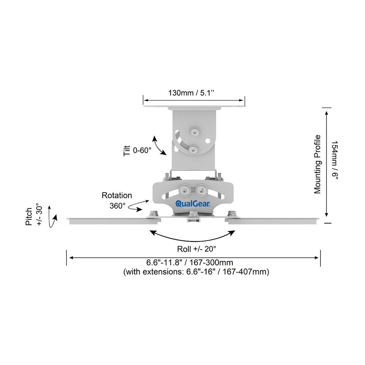 QualGear low profile universal projector ceiling mount white.